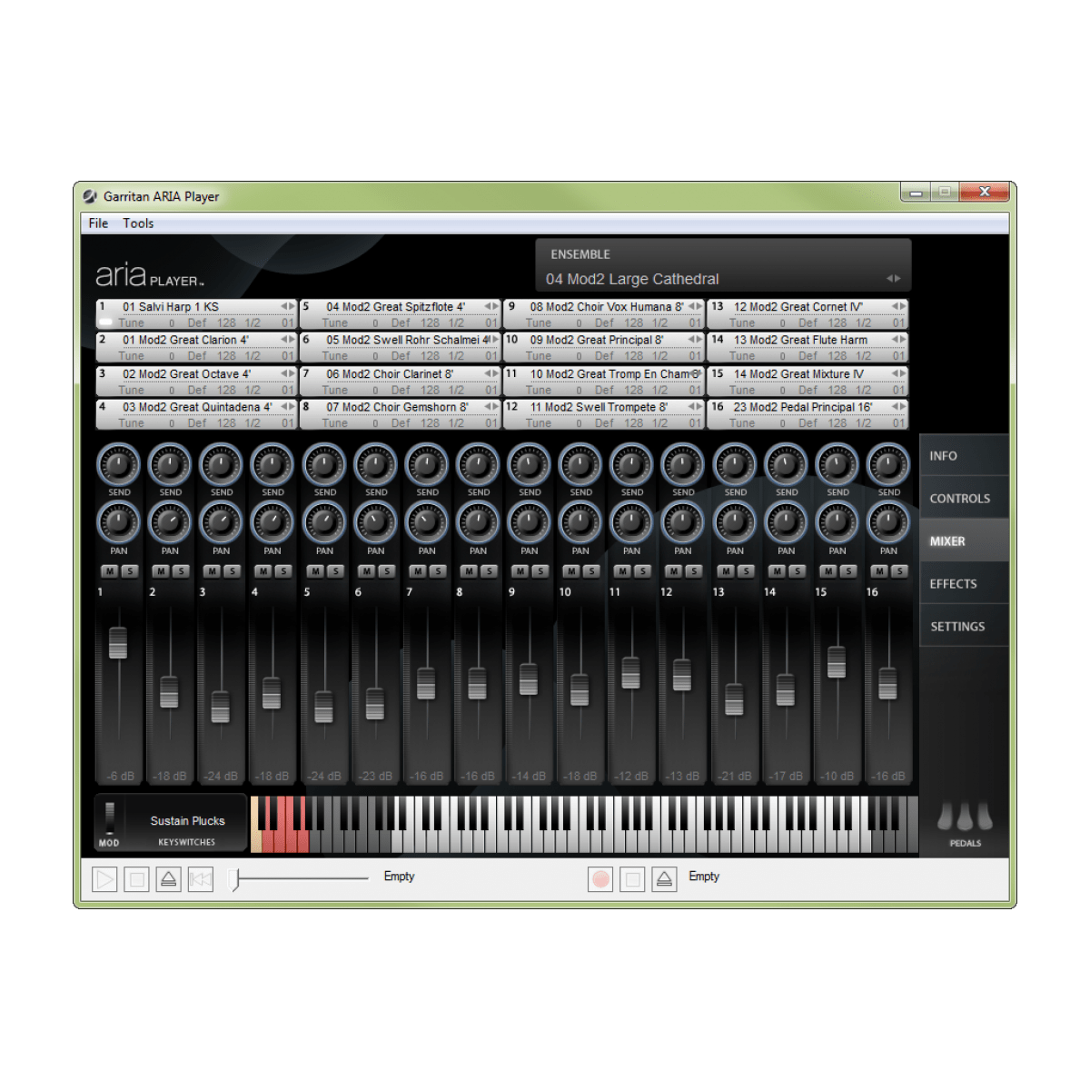 Garritan Classic Pipe Organs ARIA Player interface