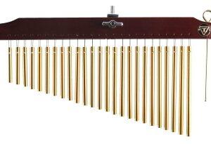 25 Gold Chimes with Brown Finish Wood Bar