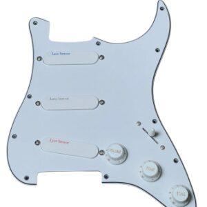 Lace Sensor Blue/Silver/Red S/S/S Loaded Pickguard – 3-Ply – White