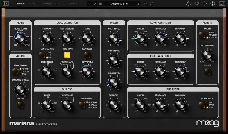 Moog Mariana bass synthesizer plugin interface