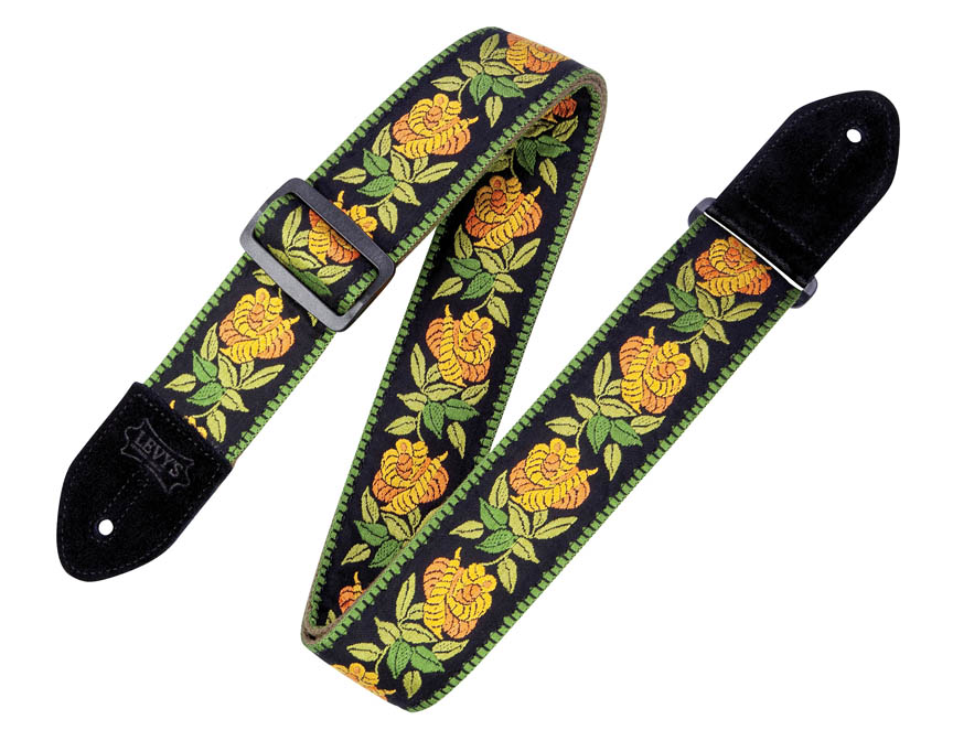 Woven Cotton Guitar Strap – Yellow Rosa