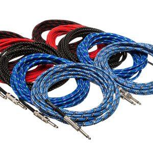 Cloth Guitar Cable, Hosa Straight to Same, 18 ft, Blue/Green/White