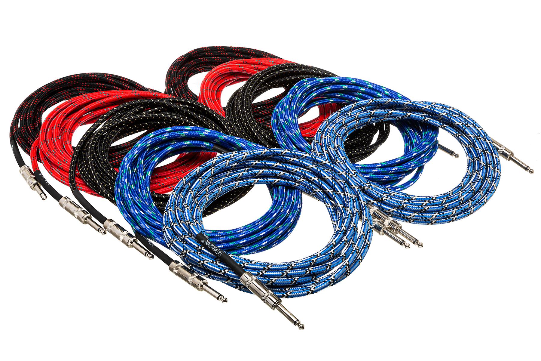 Cloth Guitar Cable, Hosa Straight to Same, 18 ft, Blue/Green/White