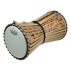 Talking Drum, 8“ X 16” Height, Suede Drumhead, Rope, Fabric Kintekloth Finish