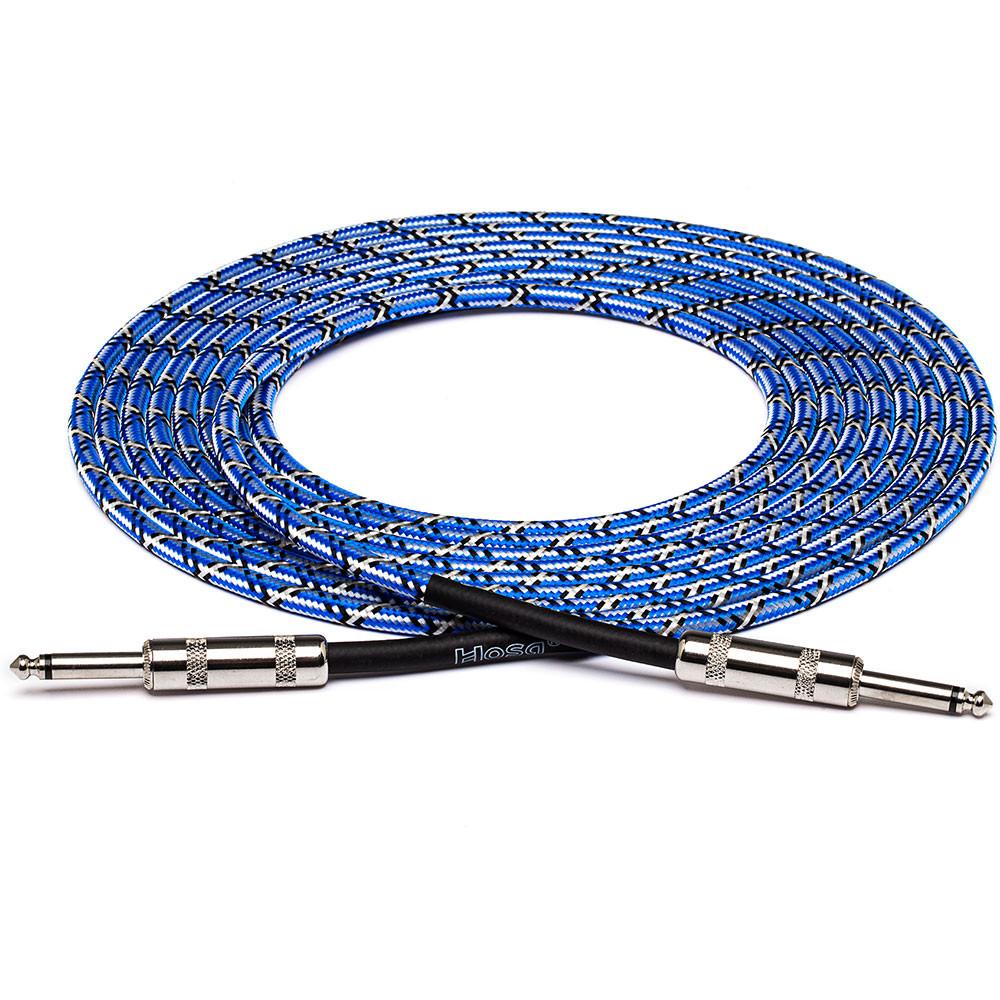 Cloth Guitar Cable, Hosa Straight to Same, 18 ft, Blue/White/Black