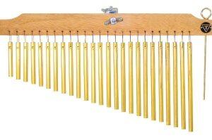 25 Gold Chimes With Natural Finish Wood Bar