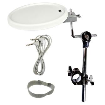 KAT 11-inch White Dual Pad With Tom Arm, Clamp, 8-foot Cable, And Velcro Tie