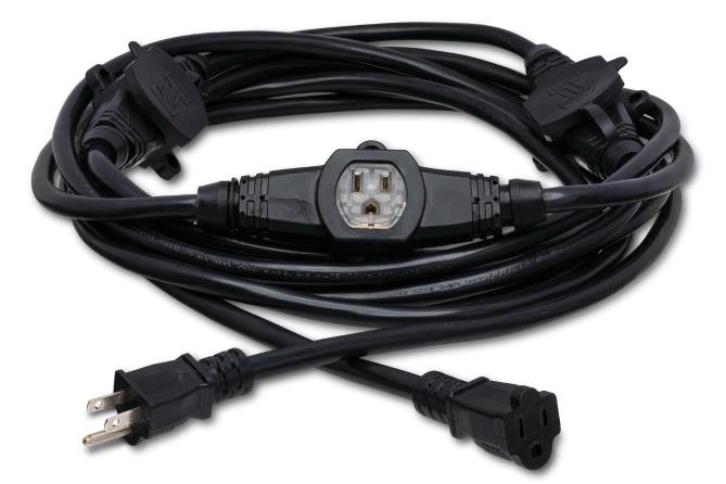 Power Distribution Cord, 6 x NEMA 5-15R to NEMA 5-15P, 30 ft.