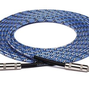 Cloth Guitar Cable, Hosa Straight to Same, 18 ft, Blue/White/Black