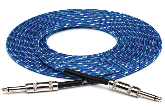 Cloth Guitar Cable, Hosa Straight to Same, 18 ft, Blue/Green/White