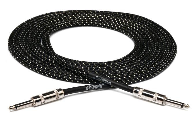 Cloth Guitar Cable, Hosa Straight to Same, 18 ft, Black/Gold