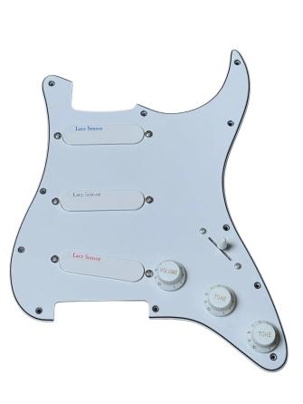 Lace Sensor Blue/Silver/Red S/S/S Loaded Pickguard – 3-Ply – White